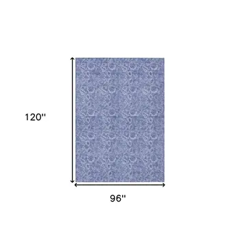 8' X 10' Denim Blue And Navy Blue Floral Washable Indoor Outdoor Area Rug
