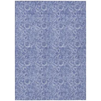 8' X 10' Denim Blue And Navy Blue Floral Washable Indoor Outdoor Area Rug