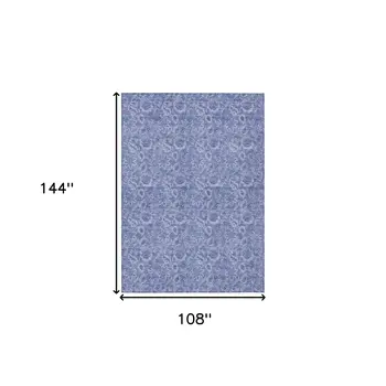 9' X 12' Denim Blue And Navy Blue Floral Washable Indoor Outdoor Area Rug