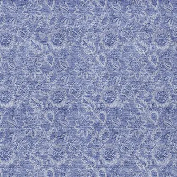 9' X 12' Denim Blue And Navy Blue Floral Washable Indoor Outdoor Area Rug