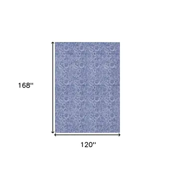 10' X 14' Denim Blue And Navy Blue Floral Washable Indoor Outdoor Area Rug