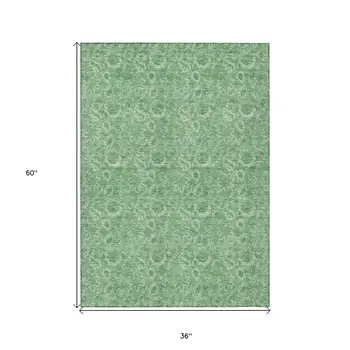 3' X 5' Green And Artichoke Green Floral Washable Indoor Outdoor Area Rug