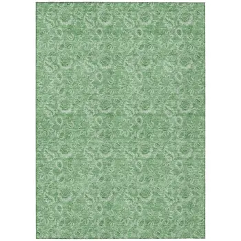 5' X 8' Green And Artichoke Green Floral Washable Indoor Outdoor Area Rug