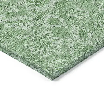 5' X 8' Green And Artichoke Green Floral Washable Indoor Outdoor Area Rug