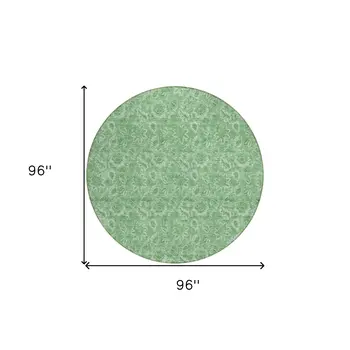 8' Green And Artichoke Green Round Floral Washable Indoor Outdoor Area Rug