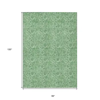 8' X 10' Green And Artichoke Green Floral Washable Indoor Outdoor Area Rug