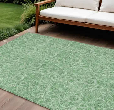 8' X 10' Green And Artichoke Green Floral Washable Indoor Outdoor Area Rug