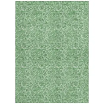 9' X 12' Green And Artichoke Green Floral Washable Indoor Outdoor Area Rug