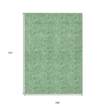 9' X 12' Green And Artichoke Green Floral Washable Indoor Outdoor Area Rug