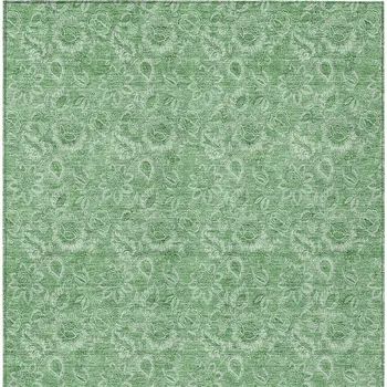 10' X 14' Green And Artichoke Green Floral Washable Indoor Outdoor Area Rug