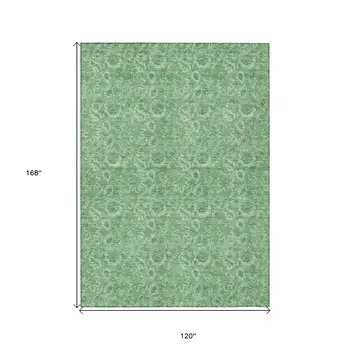 10' X 14' Green And Artichoke Green Floral Washable Indoor Outdoor Area Rug