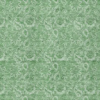 10' X 14' Green And Artichoke Green Floral Washable Indoor Outdoor Area Rug
