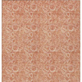 3' X 5' Salmon And Copper Floral Washable Indoor Outdoor Area Rug