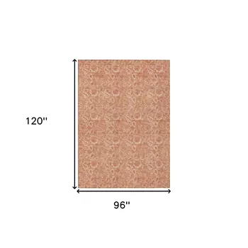 8' X 10' Salmon And Copper Floral Washable Indoor Outdoor Area Rug