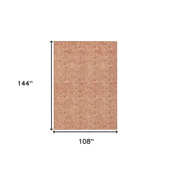 9' X 12' Salmon And Copper Floral Washable Indoor Outdoor Area Rug