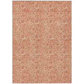 9' X 12' Salmon And Copper Floral Washable Indoor Outdoor Area Rug