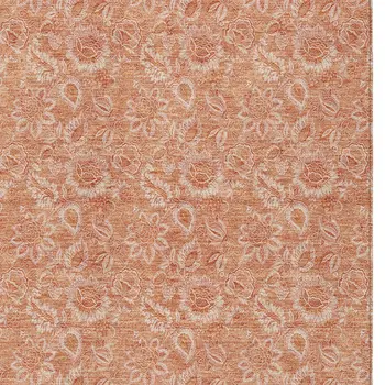 9' X 12' Salmon And Copper Floral Washable Indoor Outdoor Area Rug