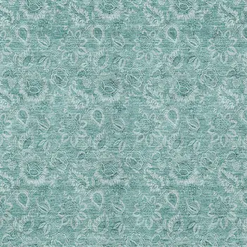 3' X 5' Teal Blue And Aqua Floral Washable Indoor Outdoor Area Rug