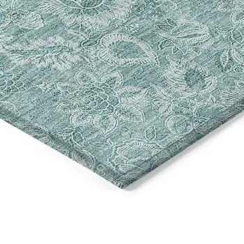 5' X 8' Teal Blue And Aqua Floral Washable Indoor Outdoor Area Rug