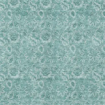 5' X 8' Teal Blue And Aqua Floral Washable Indoor Outdoor Area Rug