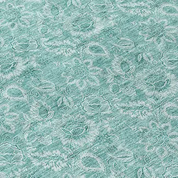8' Teal Blue And Aqua Round Floral Washable Indoor Outdoor Area Rug
