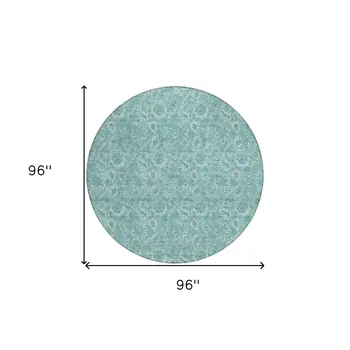 8' Teal Blue And Aqua Round Floral Washable Indoor Outdoor Area Rug