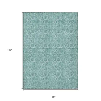 8' X 10' Teal Blue And Aqua Floral Washable Indoor Outdoor Area Rug