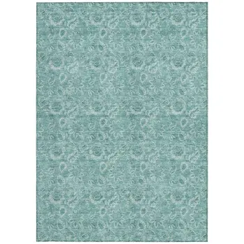 9' X 12' Teal Blue And Aqua Floral Washable Indoor Outdoor Area Rug