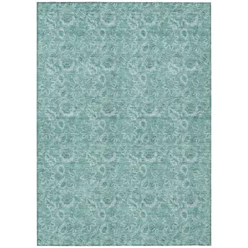 9' X 12' Teal Blue And Aqua Floral Washable Indoor Outdoor Area Rug