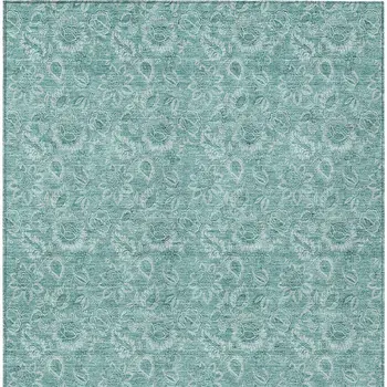 10' X 14' Teal Blue And Aqua Floral Washable Indoor Outdoor Area Rug