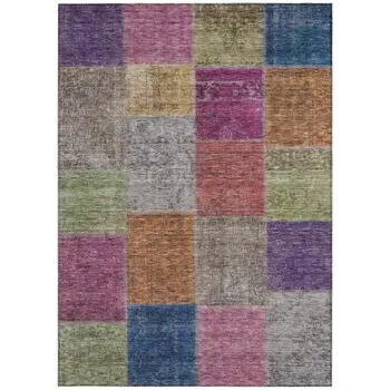 3' X 5' Copper Navy Blue And Gold Patchwork Washable Indoor Outdoor Area Rug
