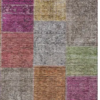 5' X 8' Copper Navy Blue And Gold Patchwork Washable Indoor Outdoor Area Rug