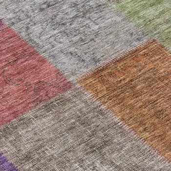 8' Copper Navy Blue And Gold Round Patchwork Washable Indoor Outdoor Area Rug