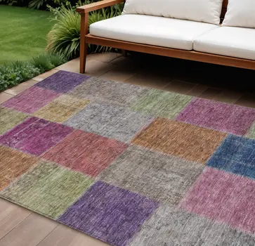 8' X 10' Copper Navy Blue And Gold Patchwork Washable Indoor Outdoor Area Rug