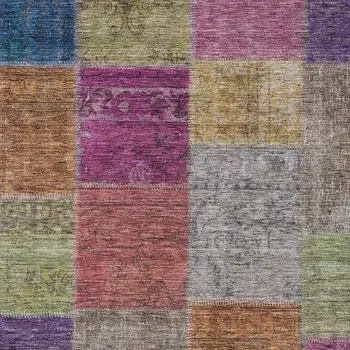 9' X 12' Copper Navy Blue And Gold Patchwork Washable Indoor Outdoor Area Rug
