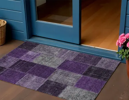 3' X 5' Eggplant Purple And Lilac Patchwork Washable Indoor Outdoor Area Rug