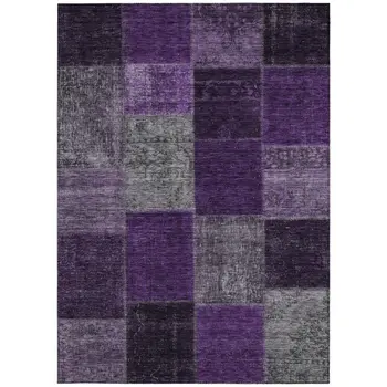 3' X 5' Eggplant Purple And Lilac Patchwork Washable Indoor Outdoor Area Rug