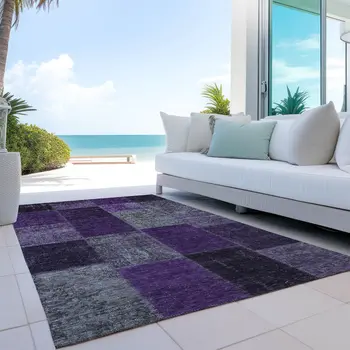 3' X 5' Eggplant Purple And Lilac Patchwork Washable Indoor Outdoor Area Rug