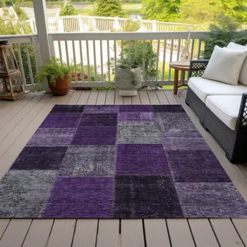 5' X 8' Eggplant Purple And Lilac Patchwork Washable Indoor Outdoor Area Rug