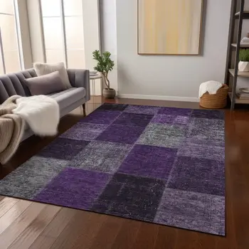 5' X 8' Eggplant Purple And Lilac Patchwork Washable Indoor Outdoor Area Rug