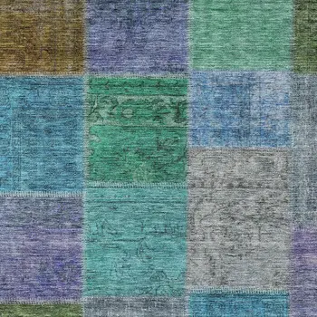 3' X 5' Green Navy Blue And Gray Patchwork Washable Indoor Outdoor Area Rug