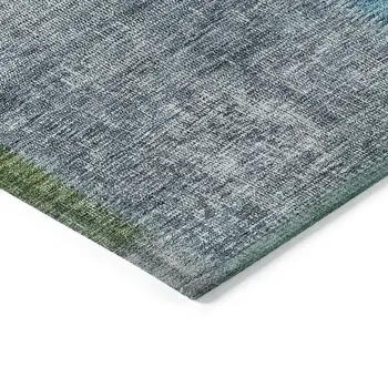 8' X 10' Green Navy Blue And Gray Patchwork Washable Indoor Outdoor Area Rug