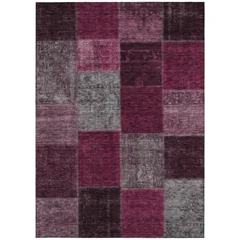 3' X 5' Merlot Burgundy And Gray Patchwork Washable Indoor Outdoor Area Rug