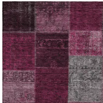 8' X 10' Merlot Burgundy And Gray Patchwork Washable Indoor Outdoor Area Rug
