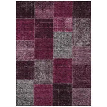 10' X 14' Merlot Burgundy And Gray Patchwork Washable Indoor Outdoor Area Rug