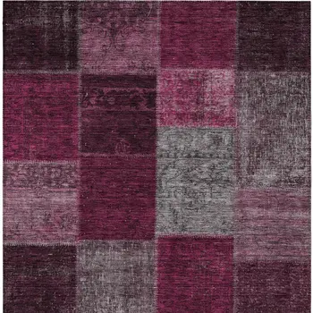10' X 14' Merlot Burgundy And Gray Patchwork Washable Indoor Outdoor Area Rug