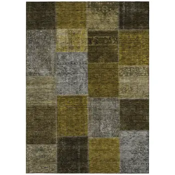 8' X 10' Brown Gold And Taupe Patchwork Washable Indoor Outdoor Area Rug