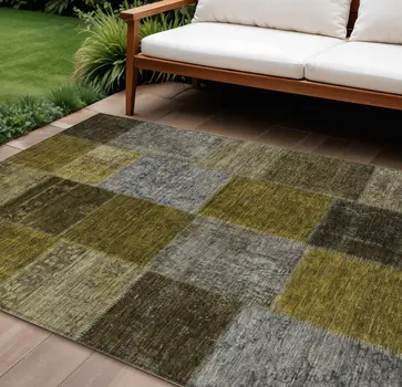 9' X 12' Brown Gold And Taupe Patchwork Washable Indoor Outdoor Area Rug