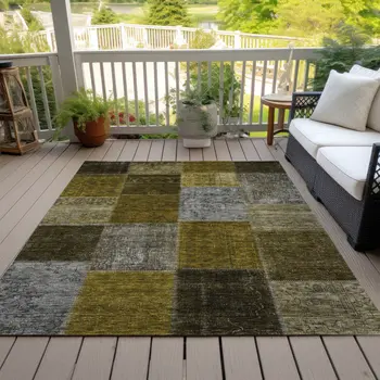 10' X 14' Brown Gold And Taupe Patchwork Washable Indoor Outdoor Area Rug