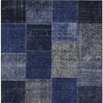 3' X 5' Navy Blue And Denim Blue Patchwork Washable Indoor Outdoor Area Rug